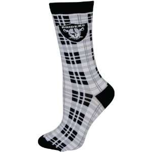  Oakland Raiders Ladies Silver Black Plaid Socks Sports 