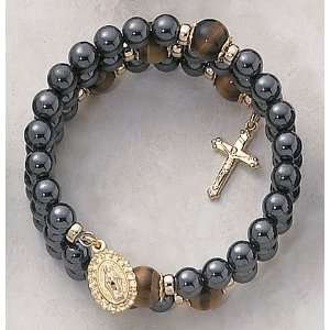  Womens Hematite Wrap around 5 Decade Rosary Bracelet, 6mm 