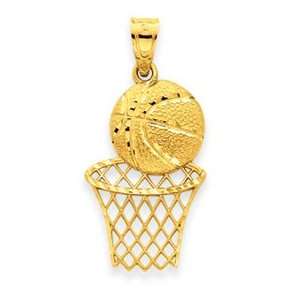  14k Gold Solid D/C Basketball & Net Jewelry