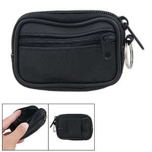   Black Faux Leather 2 Pocket Zippered Coin Keys Bag Purse Electronics