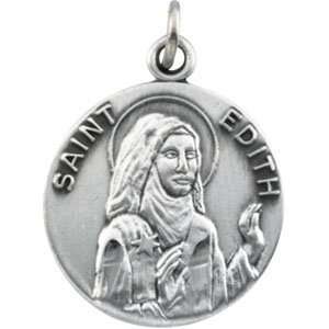   Silver 18.00 MM St. Edith Medal With 18.00 Inch Chain Jewelry