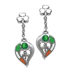 St Patricks Day Earrings, Sterling Silver, Irish Flag 