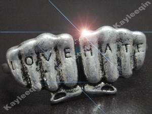 Vintage Silver Love Hate Words Letters Double Finger Knuckle Duster 