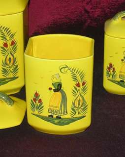 This Rectangular Spice Canister Set is handpainted, signed, numbered 