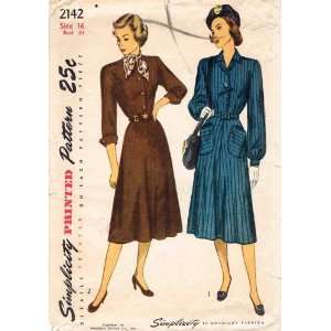 Simplicity 2142 Vintage Sewing Pattern Shirtwaist Dress Size 16 Bust 