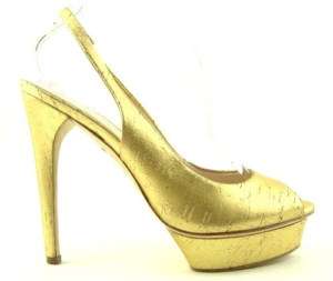 ELIE TAHARI SONIA Gold Cork Womens Open Toe Platform Shoes Slingbacks 