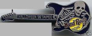 Hard Rock Cafe TAIPEI 1999 HALLOWEEN PIN Skeleton GUITAR Silver  