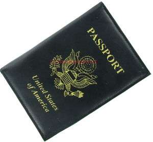 Black Fine Leather Passport ID Credit Card Holder Case  