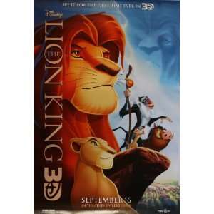  Disney The Lion King 3d Theatrical Movie Poster 27x40 