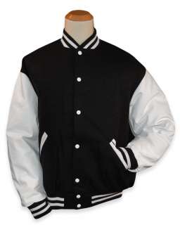 Black Wool / White Leather Varsity Letterman Jacket  