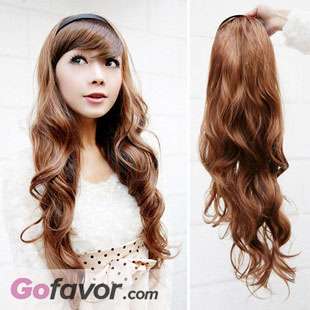 Soft fluffy lady Long Curly/Wavy Hoop Headband Hair 3/4 Fall Wigs 70CM 