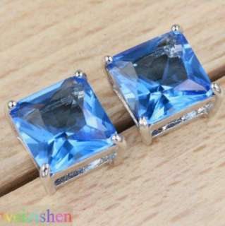Blue Topaz Square Gemstones Jewelry Studs Earrings ED0133  