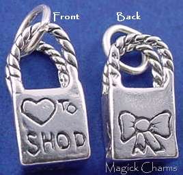 Sterling Silver LOVE TO SHOP Shopping Bag 3D Charm  