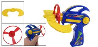 Children Flying UFO Saucer Shooting Gun Outdoor Toy Blue Yellow  