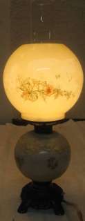ANTIQUE 1890 MINI GWTW BRONZED W MILK GLASS PARLOR LAMP  