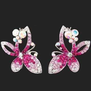ARINNA Swarovski Crystals fuchsia Butterfly Earrings  