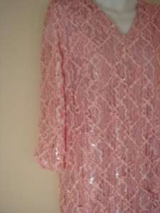 Vintage Siasia Pink Sequin Pink Ribbon Pink Lace Mini Dress 8 S 