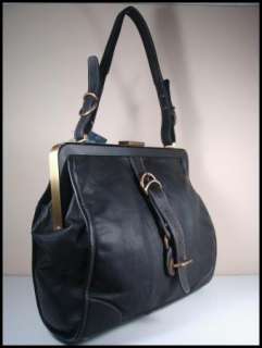 Designer LUIS ESTEVE handbags N/S Black Leather Frame Shoulder Bag 