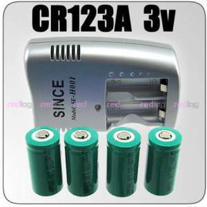 4p CR123A 3v 3.0v CR123 CR Rechargeable Battery+CHARGER  