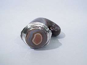 Scottish Horn Sterling & Agate Snuff Mull Circa 1860  