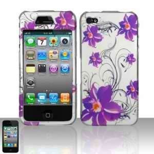  Apple Iphone 4G (AT&T/Verizon) Rubber Touch Purple Flowers 