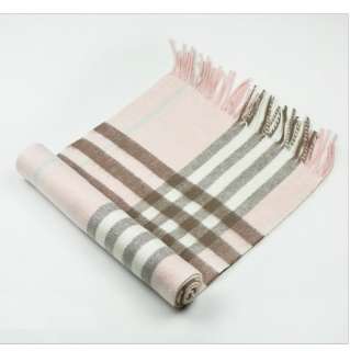 70% Cashmere Fashion Grid Scarf Shawl Wrap  Pink  