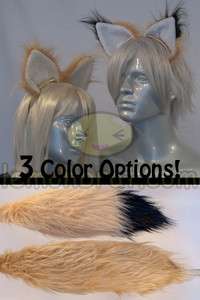 Gold/Tan Furry Fox Tail and Ears Cosplay Halloween Accessories  