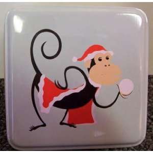  Shag Christmas Monkey Snowball Tin Keepsake Box 