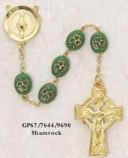 Gold Shamrock Rosary Irish Celtic Religious Necklace  
