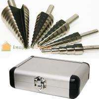 Neiko Tools USA 5pcs UNI Step Drill Bits SAE w/ Aluminum case 3/16 to 