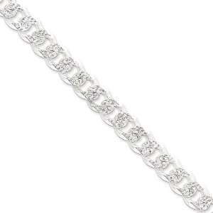  Sterling Silver 18 inch 10.50 mm Pave Curb Collar Necklace 