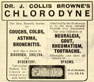 1908 Ad John Collis Browne Chlorodyne Remedy Medicine Palliative 