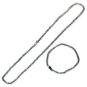  Silver Plated Rope Loose Chain Necklace and Bracelet Set 