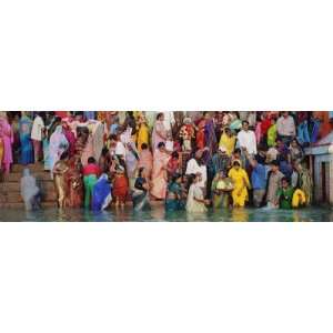  Hindu Pilgrims Bathing and Worshipping in a River, Ganges 