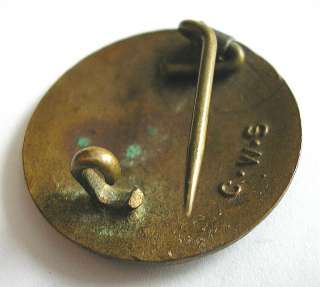 OLD FRENCH ENAMEL BROOCH CCW BASSE TAILLE BLUE ON COPPER METAL  