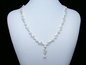   Wedding Prom Rhinestone Crystal Pearl Necklace Earrings Set 1114