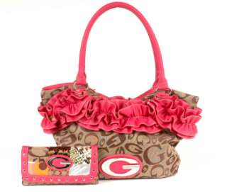 Signature G Ruffle Tote Handbag Wallet Set Pink  