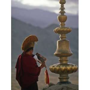  Buddhist Lama, Making the Call to Prayer, Thikse Monastery 