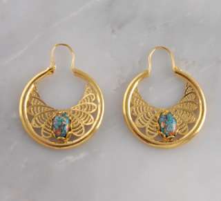 Rainbow Flake 14k Gold Plated Hoop Turquoise Earrings Jewelry  