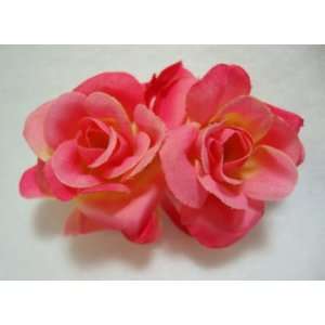  Bright Pink Rose Hair Flower Barrette Clip Beauty