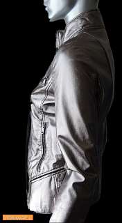 NWT Dolce & Gabbana RUNWAY Metallic Silver Motorcycle Leather Jacket 