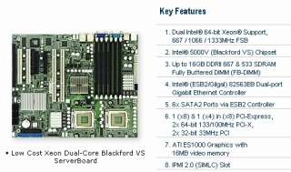Supermicro X7DVL E Dual LGA771 Xeon/Intel 5000V/PCIE/ATX Motherboard 