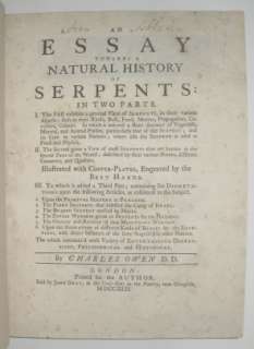 Charles OWEN Essay Towards A History of Serpents 1742  