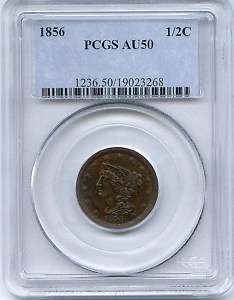 1856 Half Cent PCGS AU 50  