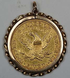 1902 $5 Liberty Coin, in 9 KT Gold Bezel, 9.8 grams, Unusual Jewelry 
