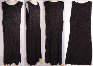 1920s Vintage Art Deco Black Silk Geometric Grid Beaded Flapper Dress 
