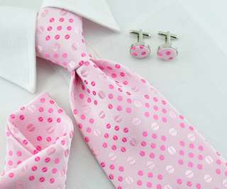 Jacquard silk Polka Dots Mens Tie Necktie set pink 196  