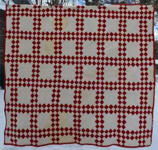 antique 1800 red white patchwork quilted quilt Irish Chain 82x76 