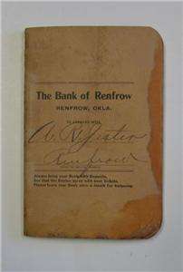 RENFROW OKLAHOMA BANK ACCOUNT LEDGER BOOKLET 1906 PRE STATEHOOD  