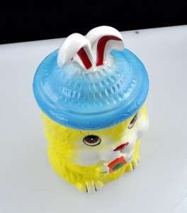 VTG 60s Japan Bright Yellow Bunny Rabbit Winter Hat Cookie Jar with 
